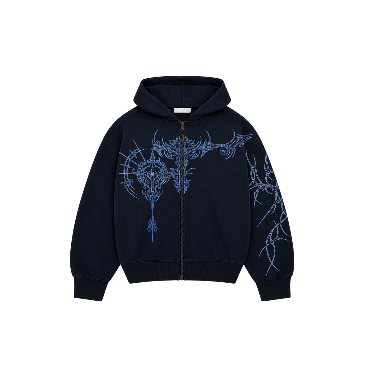 Ornate Navy Zipper Hoodie