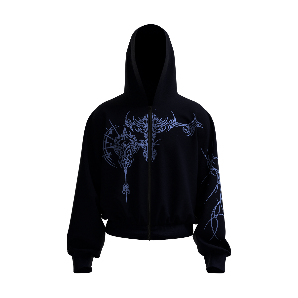 Ornate Navy Zipper Hoodie