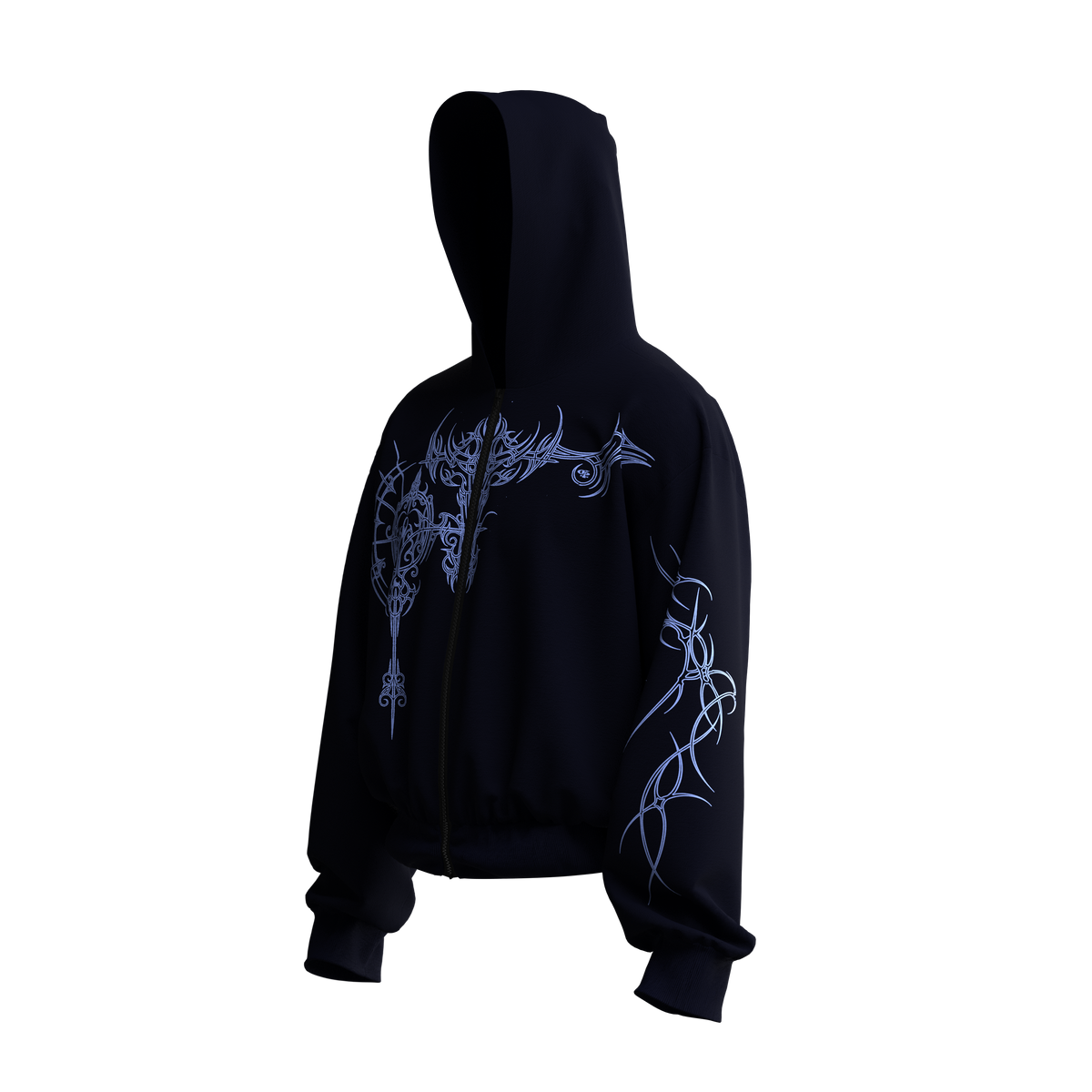 Ornate Navy Zipper Hoodie
