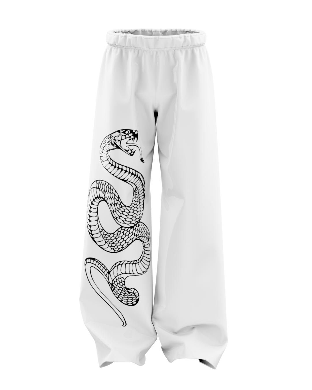 White Pythonic Unisex Straight Fit Baggy Pants