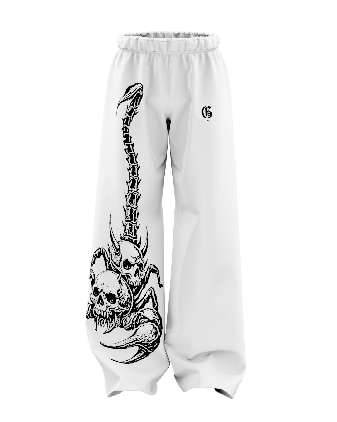 White Skullpion Unisex Straight Fit Baggy Pants