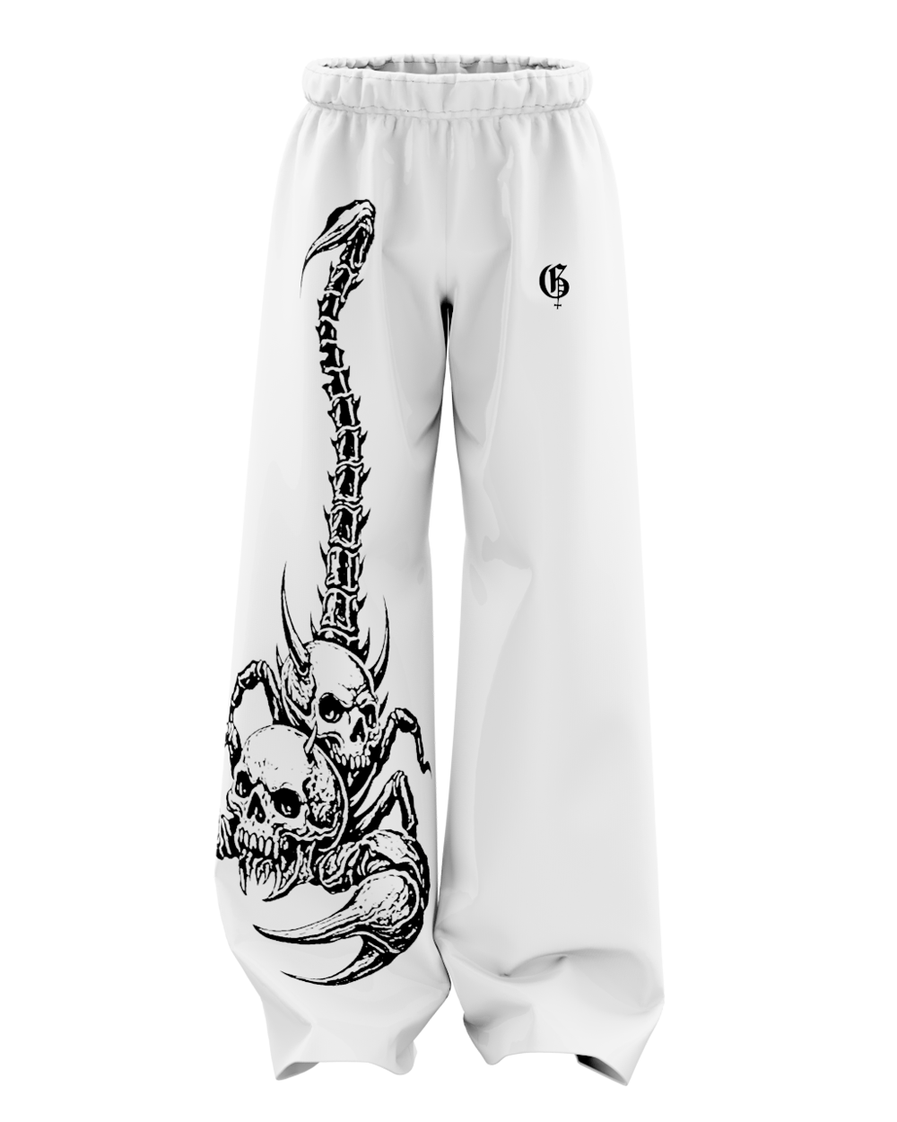 White Skullpion Unisex Straight Fit Baggy Pants