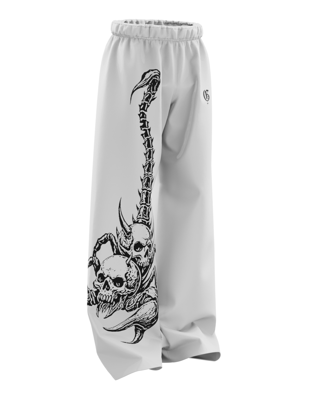 White Skullpion Unisex Straight Fit Baggy Pants